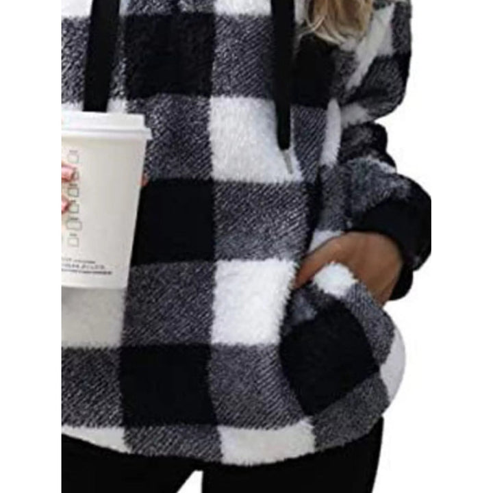 Felpa donna moda scozzese, mezza zip, calda e confortevole per l'inverno.