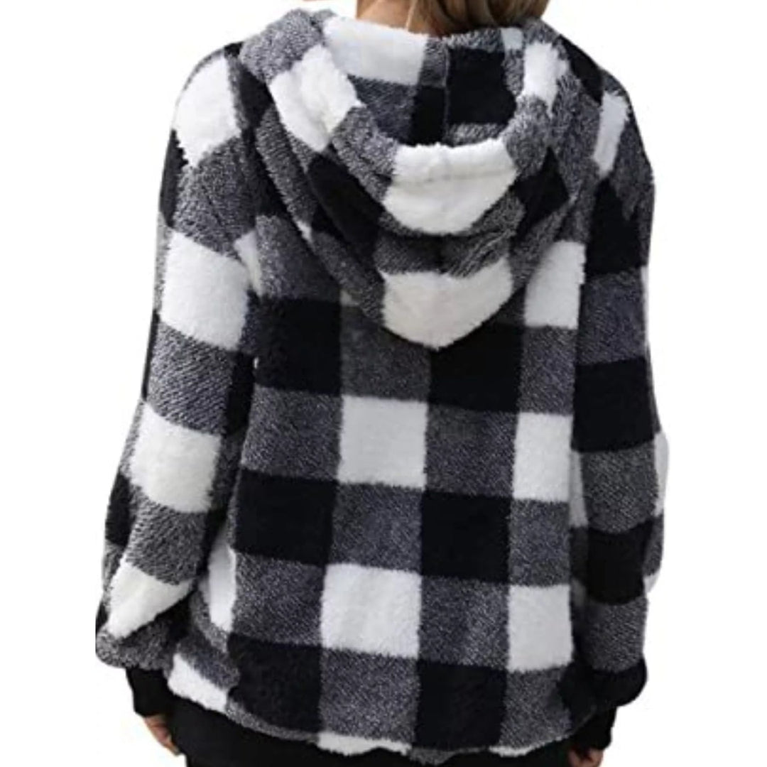 Felpa donna scozzese a mezza zip, pullover, vestibilità rilassata, stile casual.