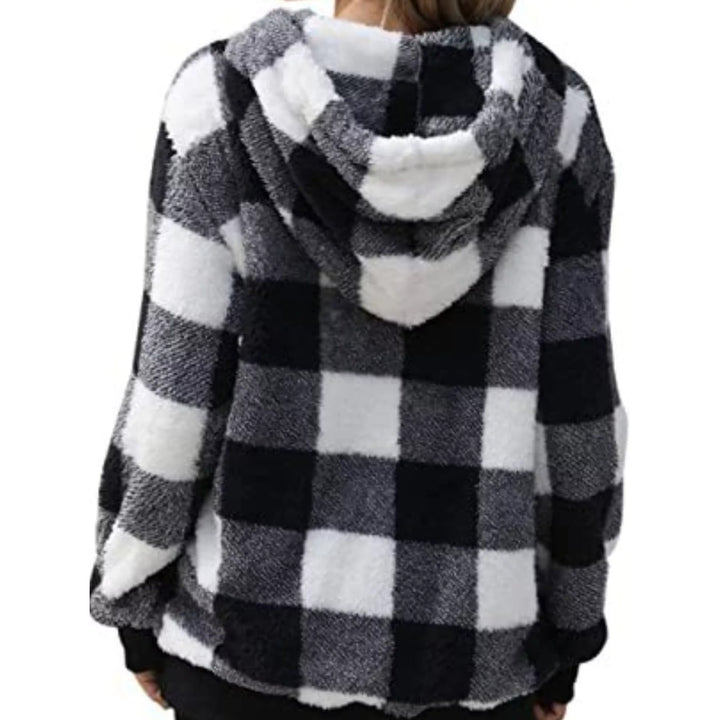 Felpa donna scozzese a mezza zip, pullover, vestibilità rilassata, stile casual.