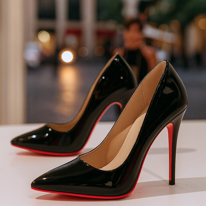 Classici tacchi a spillo neri da donna. Design con punta affusolata per un look sofisticato e moderno.
