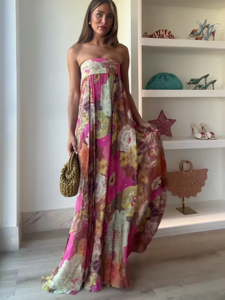 Abito donna romantico ed elegante con stampa floreale, perfetto per feste e cerimonie.