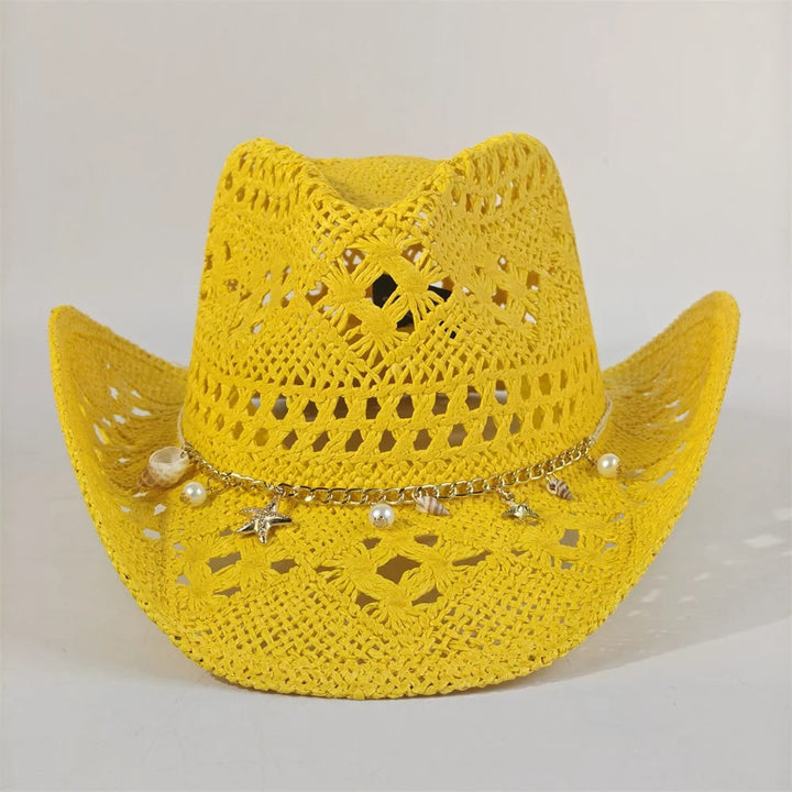 Cappello da cowboy donna di paglia estivo, ideale per mare, festival e look bohemien.