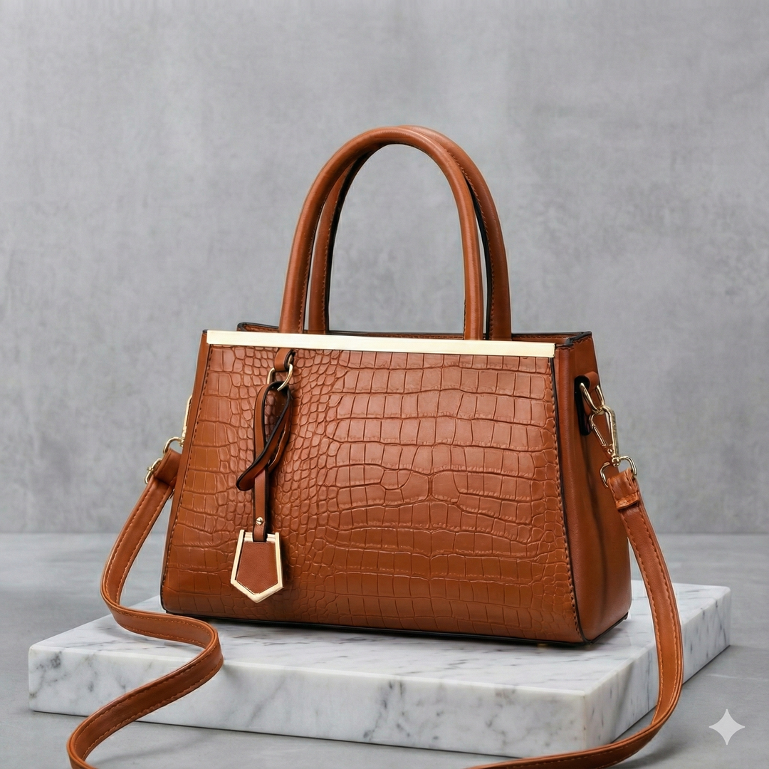 Borsa a mano da donna in pelle coccodrillo, stile classico e sofisticato, perfetta per ogni occasione.
