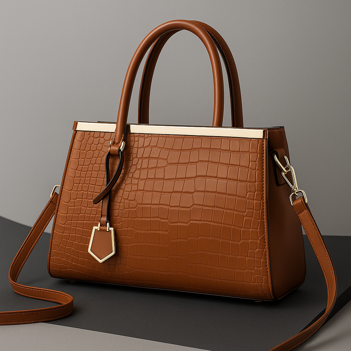 Borsa a mano e tracolla in pelle coccodrillo, accessorio moda donna, strutturata e di classe.