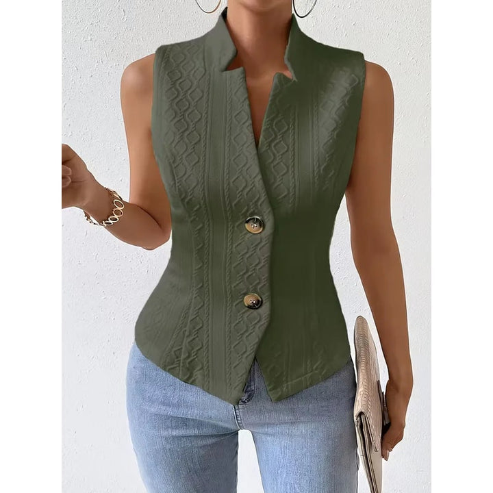Gilet donna con bottoni e scollo a V, elegante e versatile, perfetto per l'ufficio, business o cerimonia.