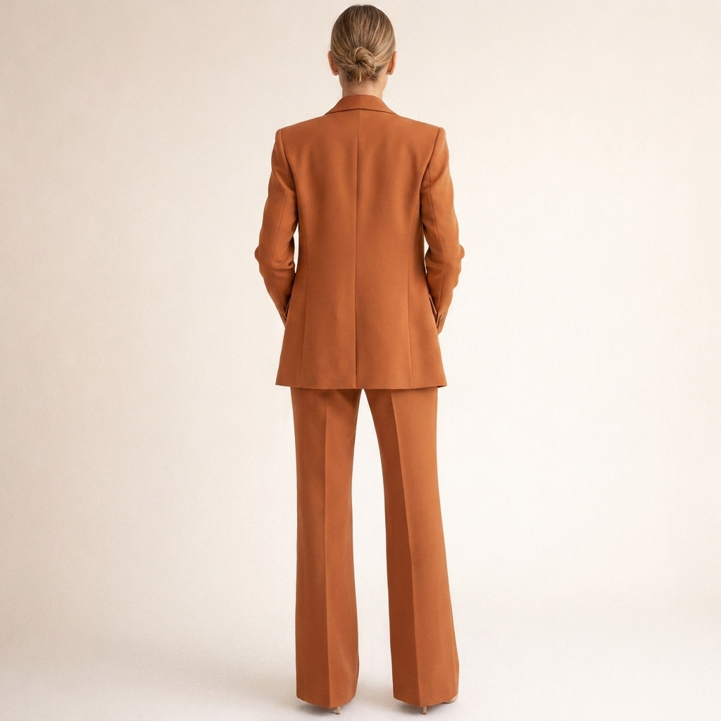 Completo donna chic: blazer aderente e pantaloni ampi. Perfetto per un look professionale ed elegante.