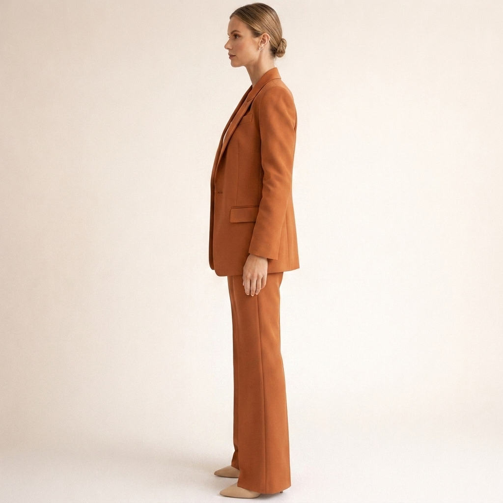 Tailleur donna per eventi formali: blazer e pantaloni a gamba larga. Abito elegante e confortevole.