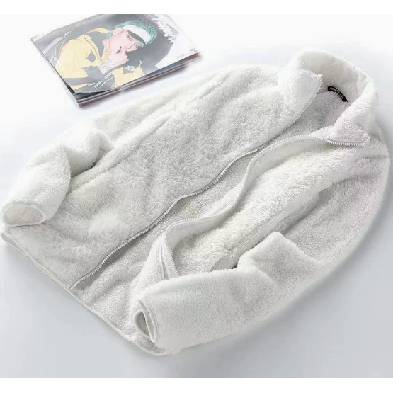 Giacca donna in pile teddy, collo alto e zip intera, ideale per un look casual caldo e comodo in inverno.