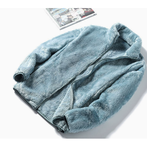 Giacca casual donna in pile teddy con collo alto e pratica zip intera, perfetta per le giornate fredde.