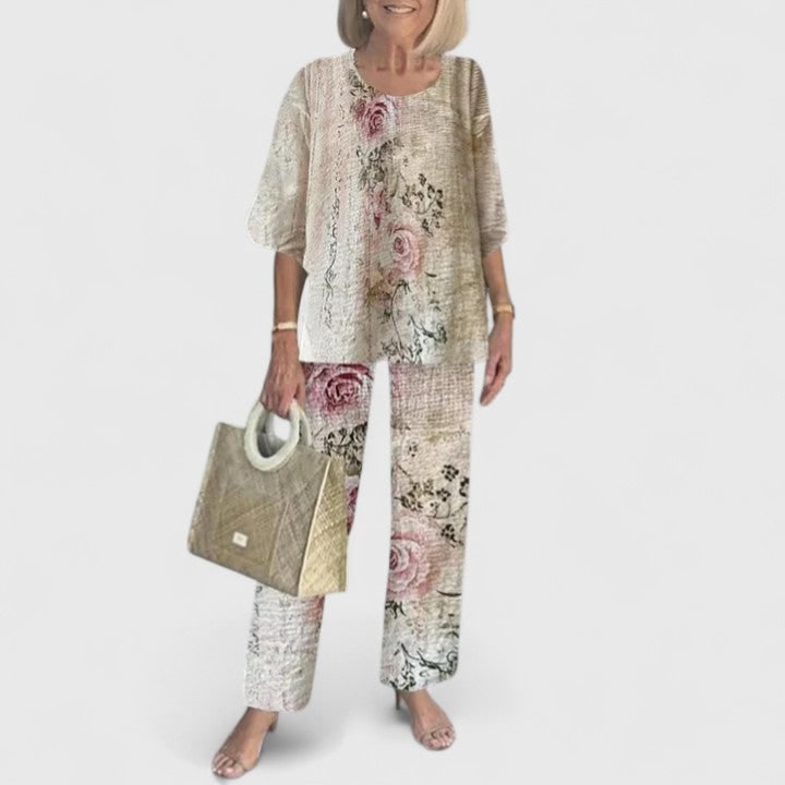 Abbigliamento donna casual-elegante: completo tunica a strati e pantaloni dritti. Set due pezzi versatile.