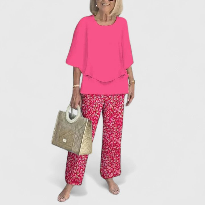 Tunica a strati e pantaloni dritti: completo donna casual-elegante. Outfit versatile per ogni occasione.