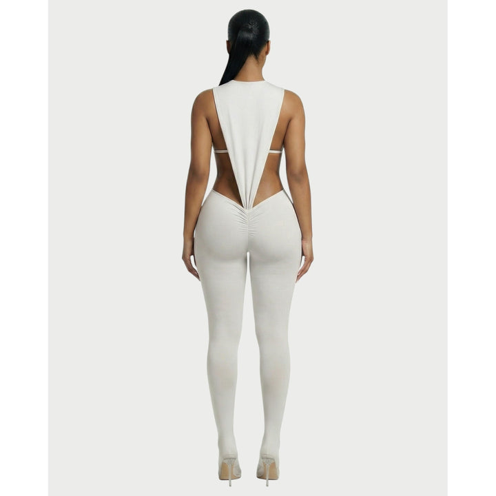 Abbigliamento donna: Completo due pezzi con body scolpito modellante e leggings vita alta arricciati.