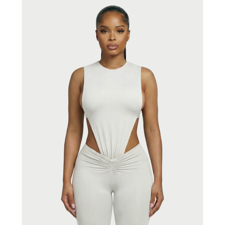 Set sportivo chic: Body modellante donna con cut-out e leggings vita alta arricciati, per ogni occasione.