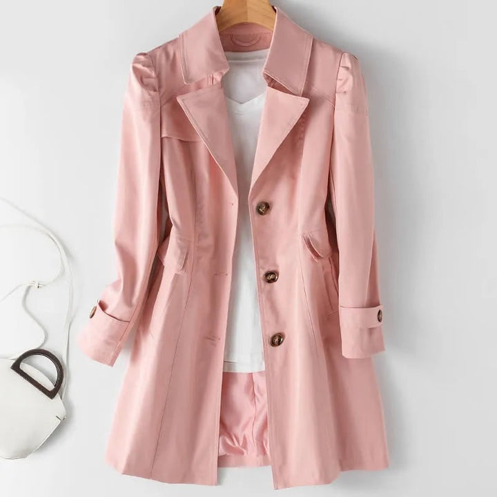 Trench donna classico con revers a punta, idrorepellente. Cappotto primaverile/autunnale, moda elegante e versatile.