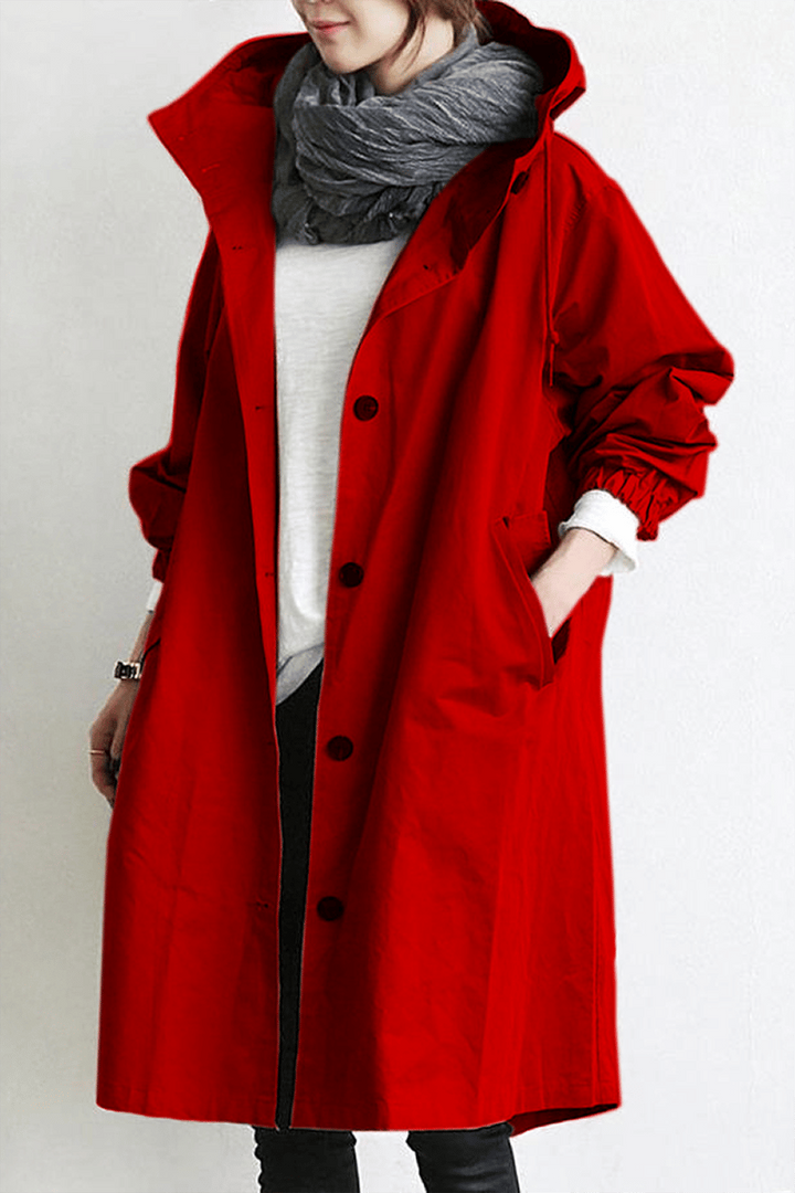 Cappotto impermeabile donna per primavera/autunno, modello trench incappucciato.