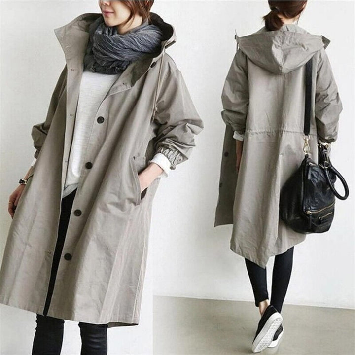 Trench impermeabile donna, incappucciato, perfetto per la primavera e l'autunno, chic e pratico.