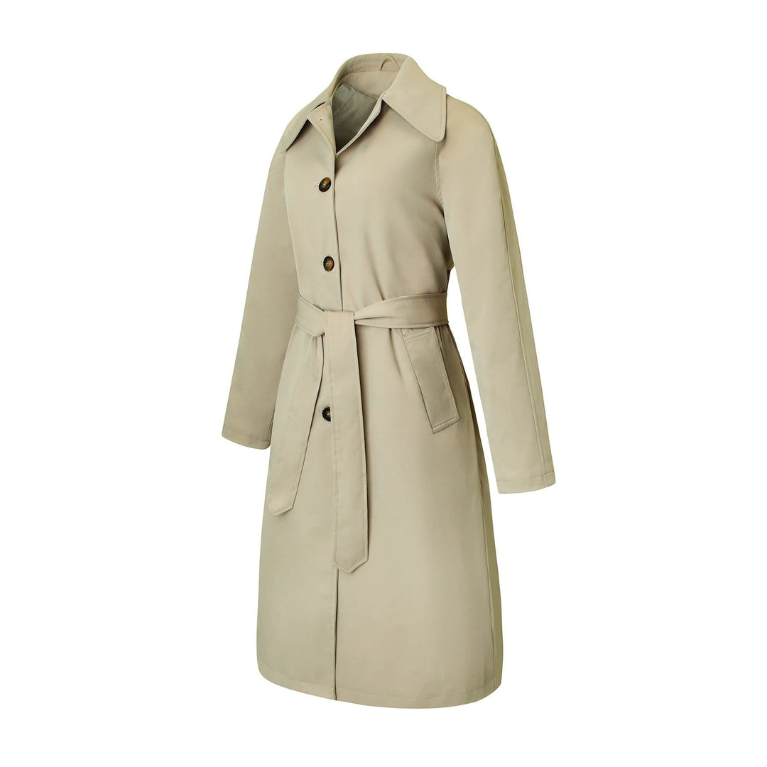 Cappotto trench donna impermeabile, tessuto resistente ed elegante, ideale per la moda femminile e il maltempo.