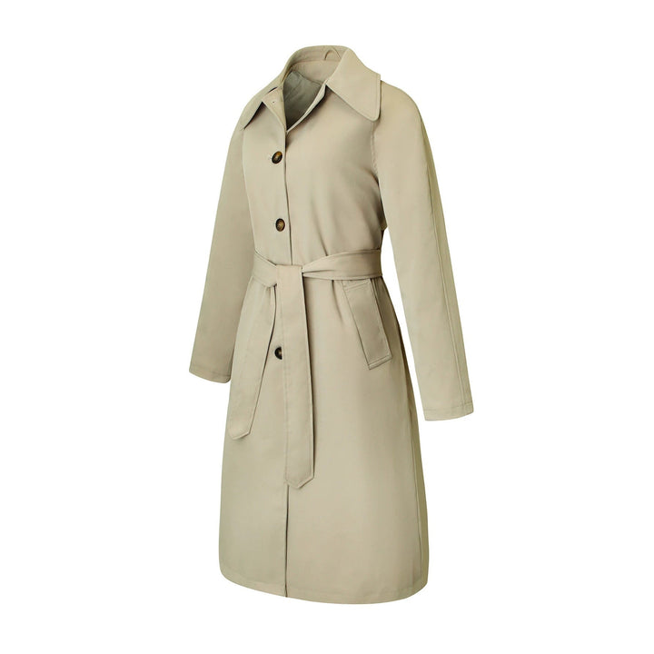 Cappotto trench donna impermeabile, tessuto resistente ed elegante, ideale per la moda femminile e il maltempo.