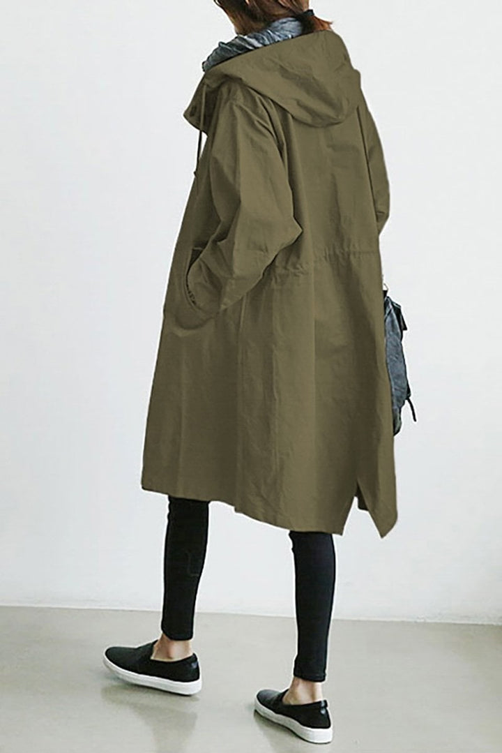 Parka trench impermeabile da donna con cappuccio e coulisse, perfetto per autunno e primavera.