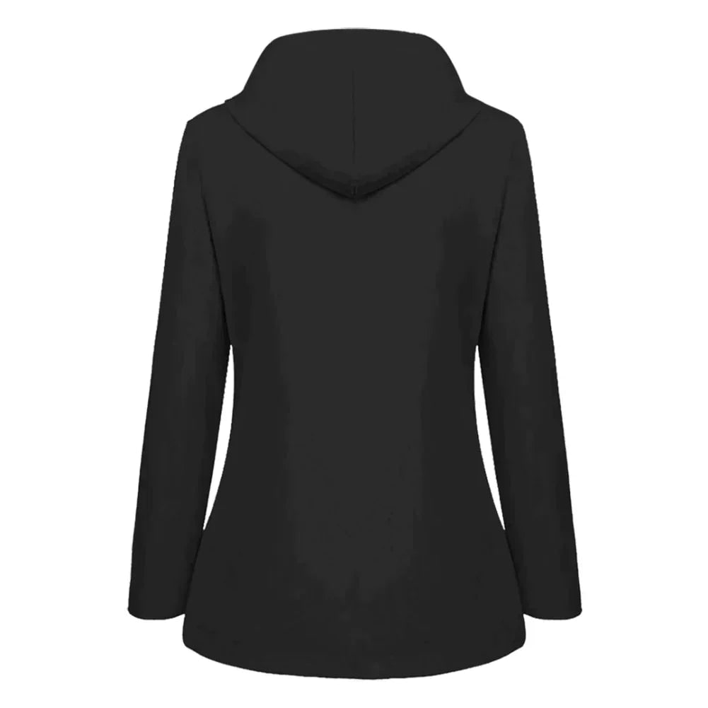 Giacca antipioggia donna con cappuccio, fodera in pile. Impermeabile per protezione pioggia e calore, perfetta per l'inverno.