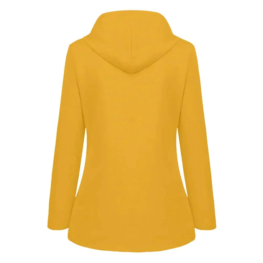 Moda donna: giacca impermeabile con cappuccio, fodera in pile. Ideale per outfit casual, abbigliamento esterno contro la pioggia.