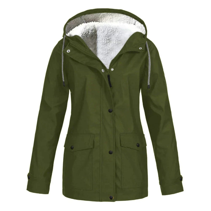 Resistente giacca donna antipioggia con cappuccio regolabile e calda fodera in pile. Perfetta per affrontare ogni condizione.