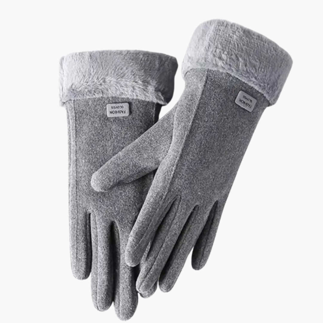 Regalo donna: guanti invernali caldi in camoscio sintetico e pelliccia ecologica, ideali per l'inverno e la moda.