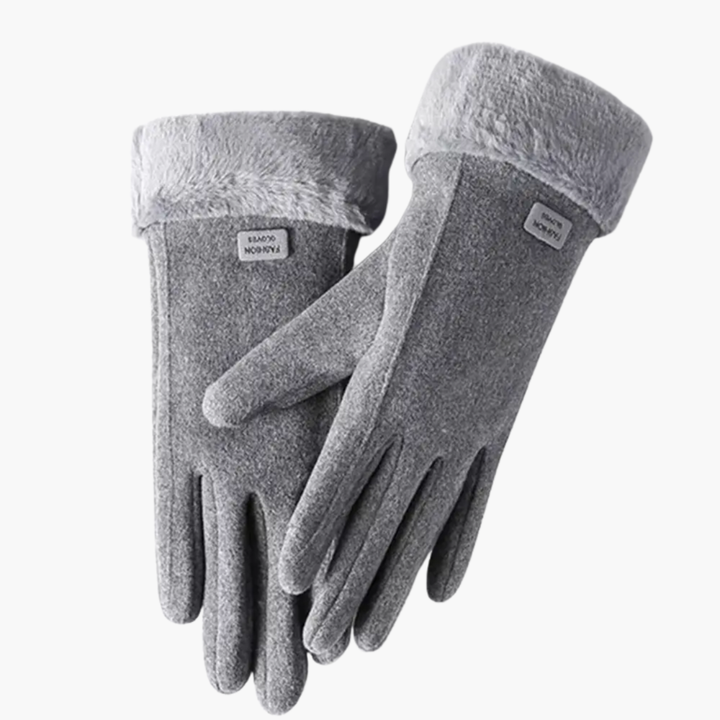 Regalo donna: guanti invernali caldi in camoscio sintetico e pelliccia ecologica, ideali per l'inverno e la moda.