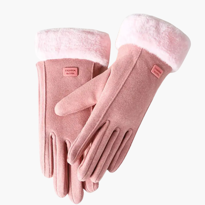 Guanti da donna comodi e caldi, con camoscio sintetico e pelliccia ecologica, perfetti per affrontare l'inverno con stile.