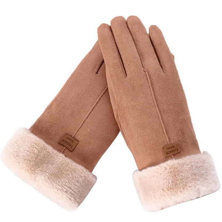 Set di guanti donna invernali: finta pelle scamosciata e pelliccia sintetica, stile e calore per la stagione fredda.