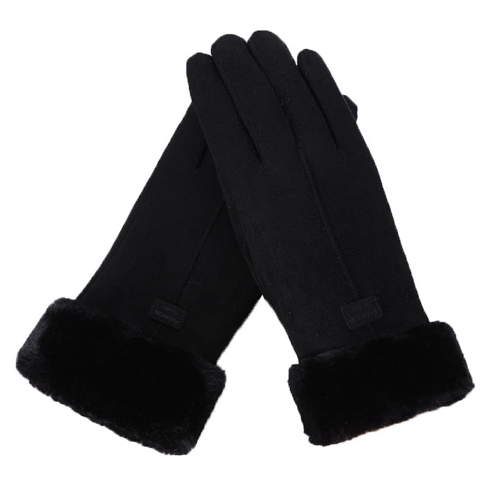 Guanti donna moderni in finta pelle scamosciata e pelliccia sintetica, un must-have per la moda invernale.