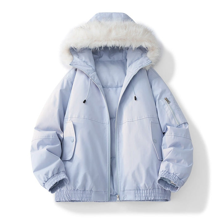 Piumino bomber invernale da donna, capo spalla caldo per outfit eleganti e streetwear con pelliccia sintetica.