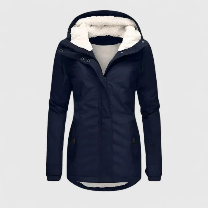 Cappotto invernale donna antivento con cappuccio, tessuto tecnico impermeabile per massima protezione e calore.