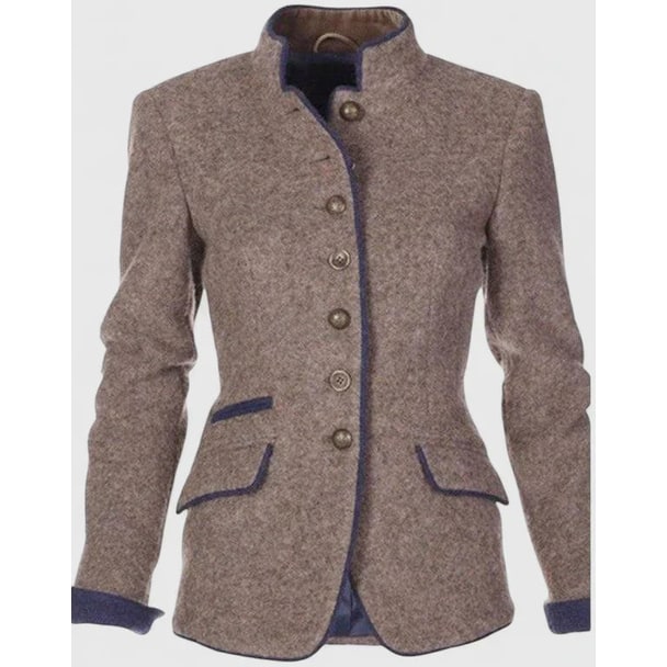 Giacca da donna in stile business casual, con collo coreana e bottoni, per un look sofisticato e versatile.