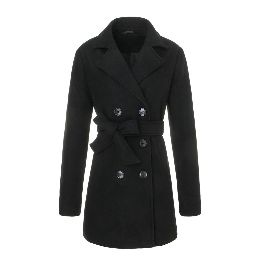Moda femminile: cappotto invernale donna doppiopetto, un capospalla caldo ed elegante con cintura, ideale per i giorni freddi.