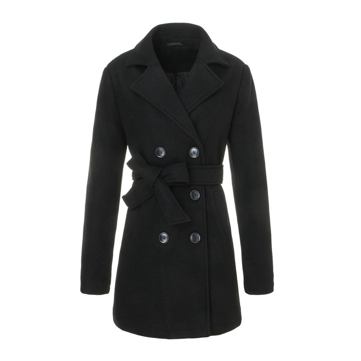 Moda femminile: cappotto invernale donna doppiopetto, un capospalla caldo ed elegante con cintura, ideale per i giorni freddi.
