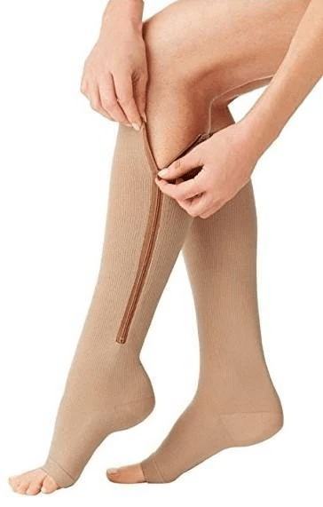 Calze a compressione donna con cerniera. Migliorano circolazione, riducono gonfiore e affaticamento alle gambe.