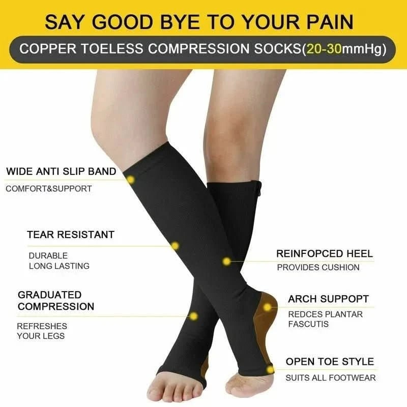 Calze a compressione donna con cerniera per gonfiore. Supporto circolatorio, gambe leggere anti-fatica.