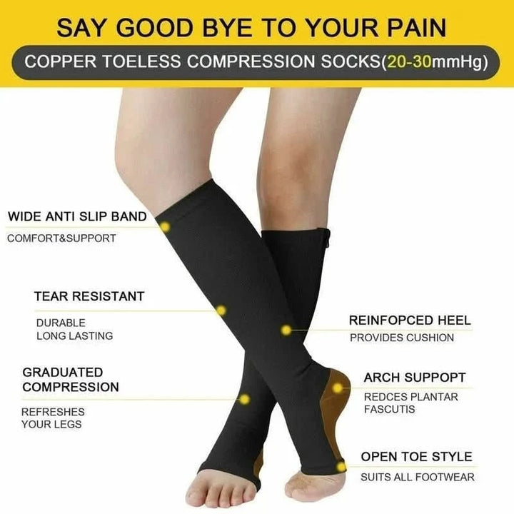 Calze a compressione donna con cerniera per gonfiore. Supporto circolatorio, gambe leggere anti-fatica.