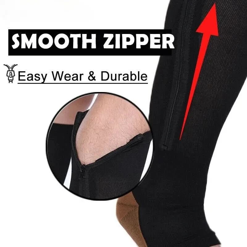Calze a compressione donna con cerniera facile da indossare. Punta aperta, ideali per comfort e supporto.