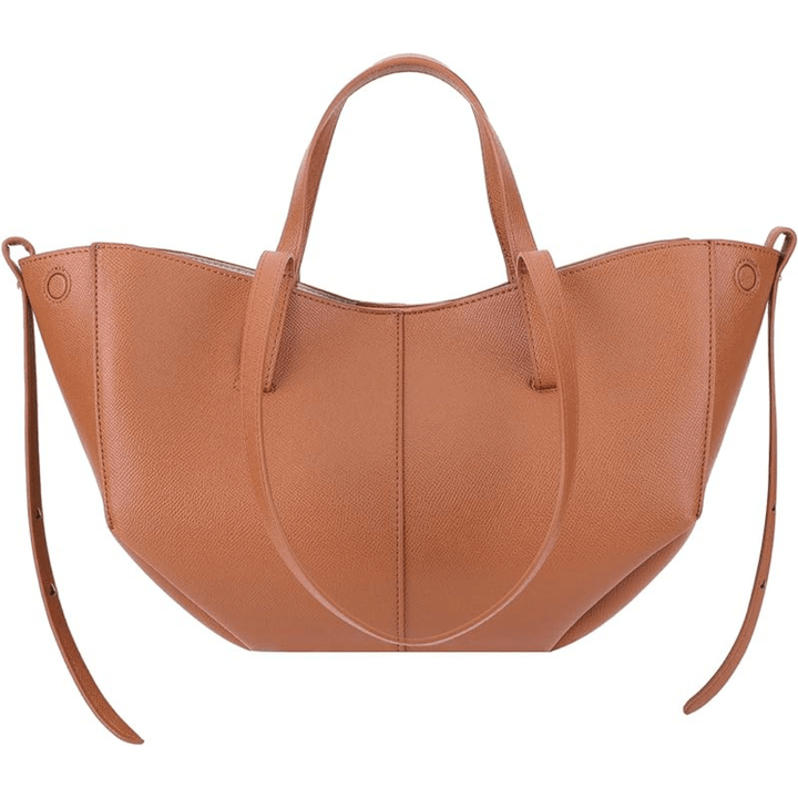 Borsa tote marrone strutturata da donna con tracolla, un accessorio moda versatile ed elegante per ogni giorno.