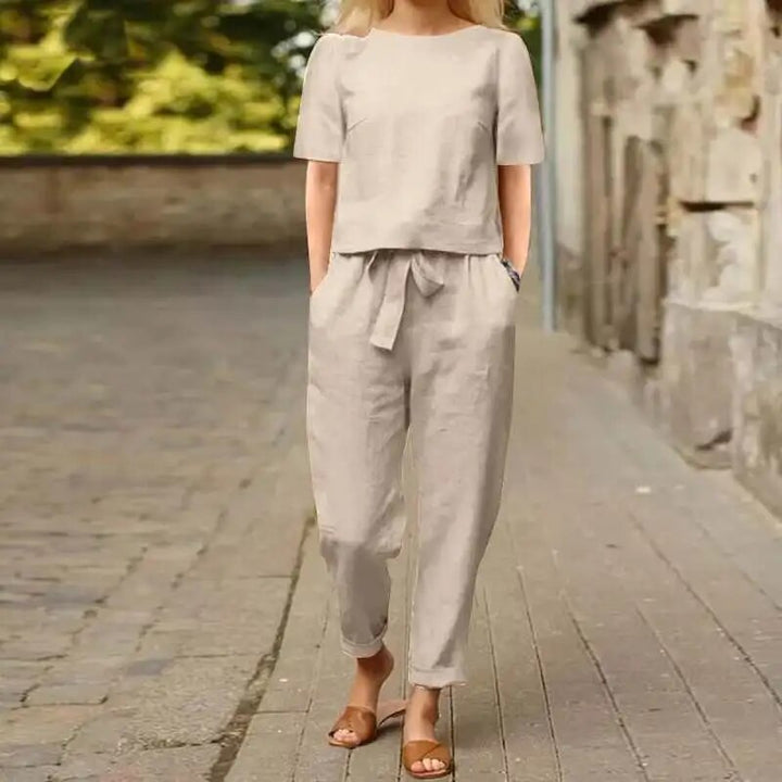 Set due pezzi donna estivo ampio, vestibilità comoda. Ideale per primavera/estate, moda casual chic e taglie comode.